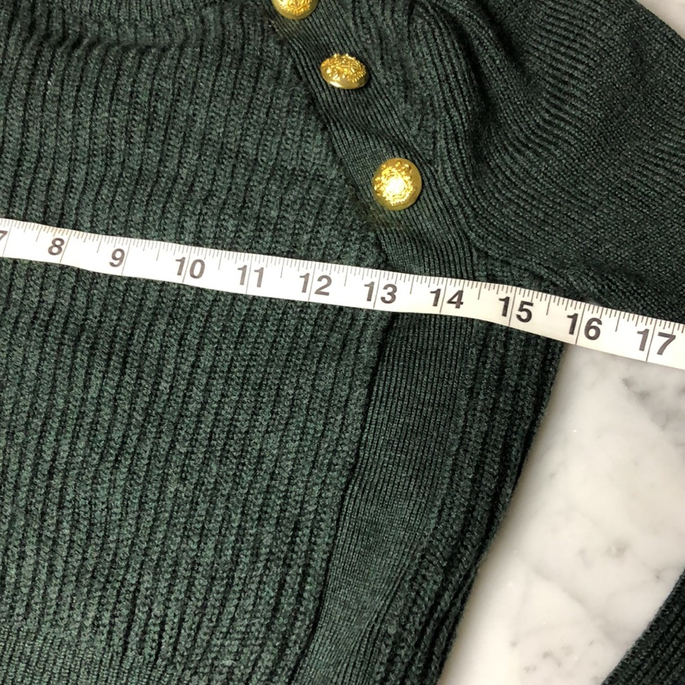 VERONICA Beard Dark Green Ribbed Button-Shoulder Women's Sweater Size XS - Picture 8 of 10